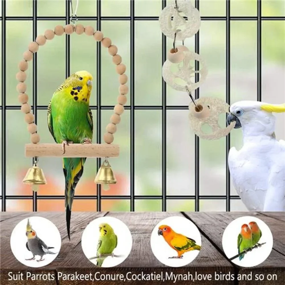 Parrot Toys Swing Hanging,18 Pieces Bird Cage Accessories Toy Perch Ladder